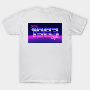 Original 1983 Style - 40th Birthday Gift - 80s Neon Grid Nostalgia T-Shirt